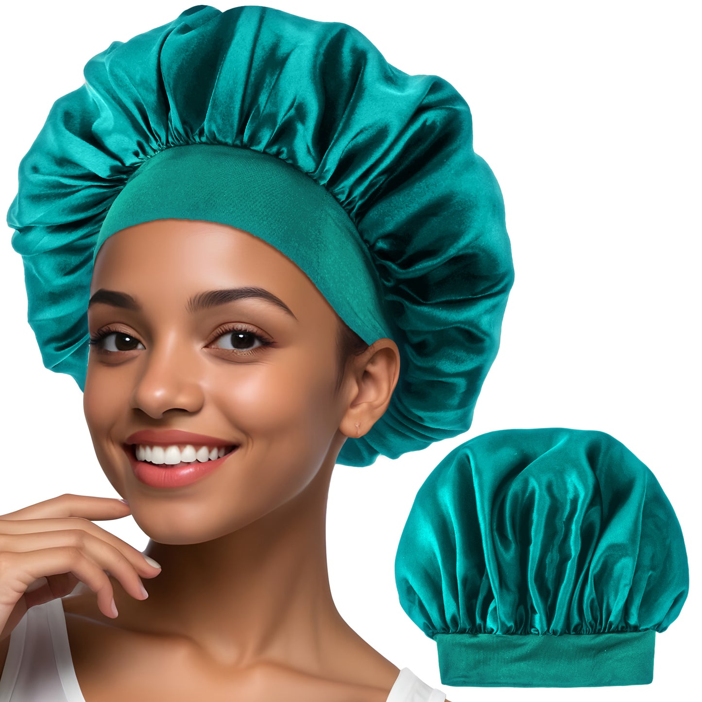 COMNICO Bonnet for Sleeping, Silk Satin Sleep Cap (UK, Numeric, 3, Blue, not Applicable, not Applicable)