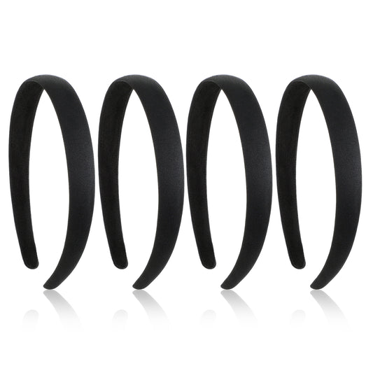 4pcs Headbands for Women Girls 0.7Inch Wide Satin Black Headband Solid Simple Non-Slip Fashion Hair Band Hoops Halloween Diy Hair Accessories Gifts for Women Girls Christmas Holiday Cosplay Costumes