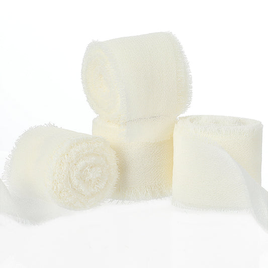 6 Rolls Ivory Ribbon Cream White Handmade Polyester Frayed Fringe Ribbons for Gift Wrapping, Wedding Invites Bridal Bouquets Baby Showers Holiday Decor & DIY Crafts