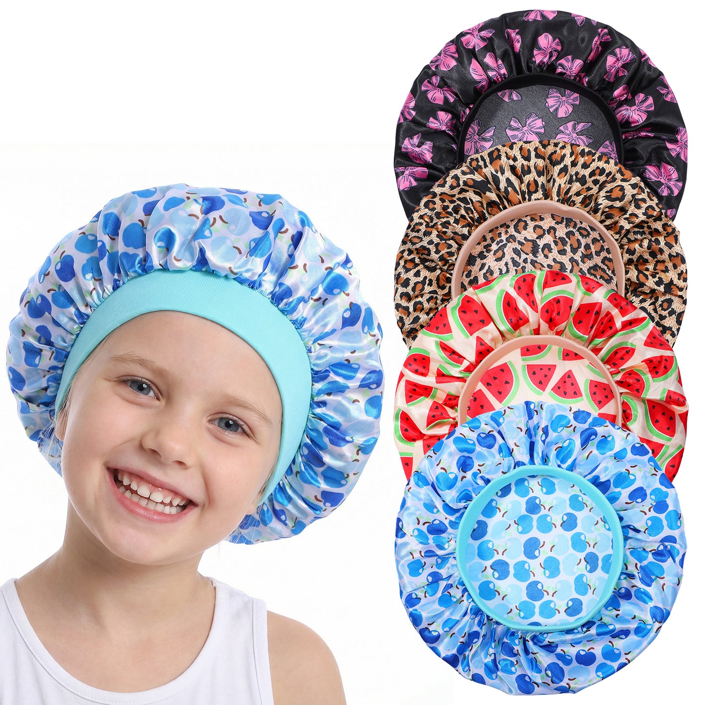ElevateTech 4 PCS Kids Satin Bonnet Child Sleeping Cap Silk Bonnet for Sleeping Soft Elastic Wide Band Bonnets Night Sleep Caps Colorful Hair Bonnets for Toddler Teens Hair
