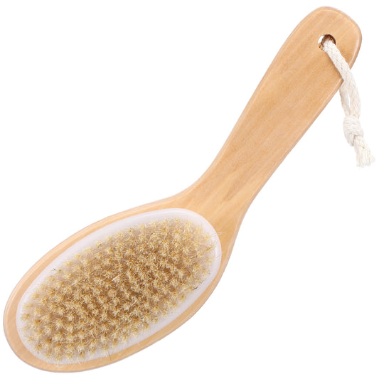 Sibba Dry Brushing Exfoliating Body Brush Natural Boar Bristles Bath Back Scrubber with Wooden Short Handle Body Exfoliator Soft Wet & Dry Shower Scrub Brush for Cellulite Reduction Blood Circulation