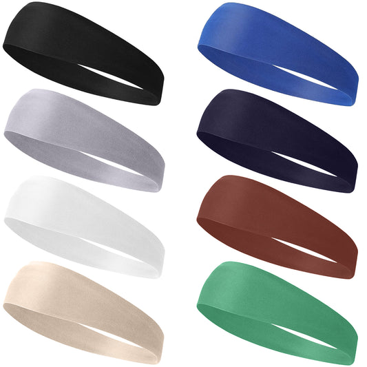Sibba Sweat Bands Headbands 8 PCS Stretchy Running Headband Football Sweatband Baseball Headwear Athletic Bandana Sports Fan Headband Headpiece Workout Soccer Wicking Bands Youth Men Hair Accessories
