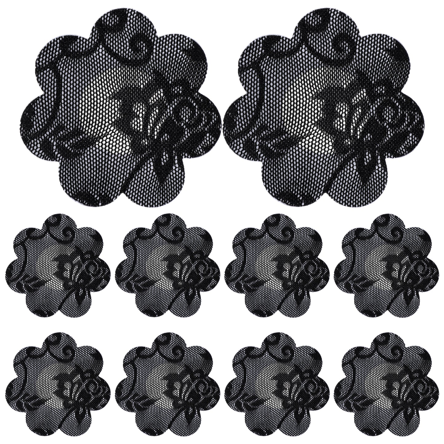 COMNICO Lace Petal Pasties, Nipple Covers Self-Adhesive Breast Covers Pasties Nipple Stickers for Women Rave Party (10, Black)