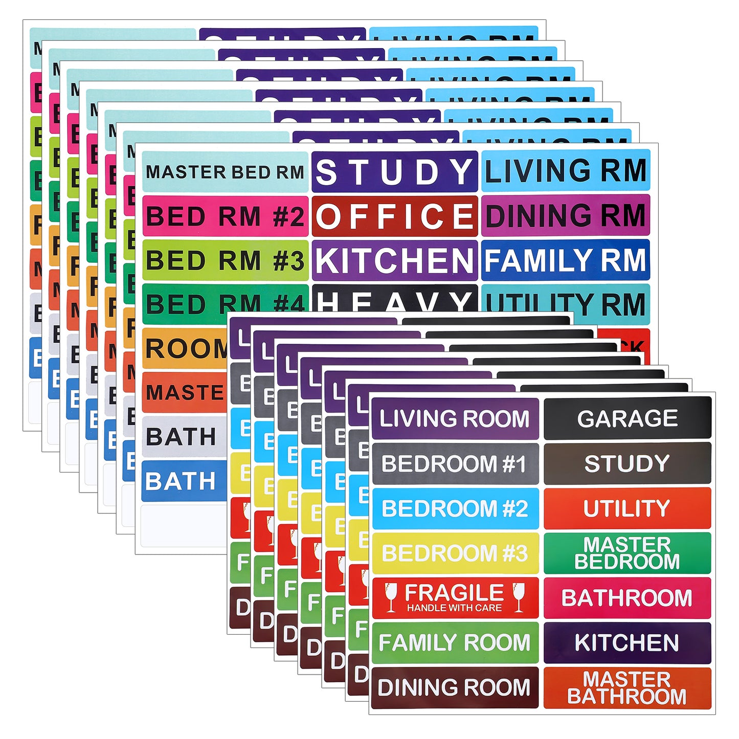 287 Pcs Removable Home Moving Box Packing Labels Waterproof Color-Coded Moving Stickers Pre-Printed Color-Coded Pack Box Stickers Including Fragile Heavy and Blank Labels for Organizing and Packing