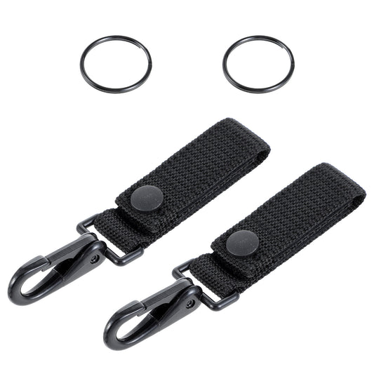 Wanmu 2Pcs Duty Belt Key Holder Loop Key Rings with Nylon Molle Strap & Metal Snap & Keys Clips, Police Duty Belts Keepers Accessories for up to 2.25" Wide Belts (Black)