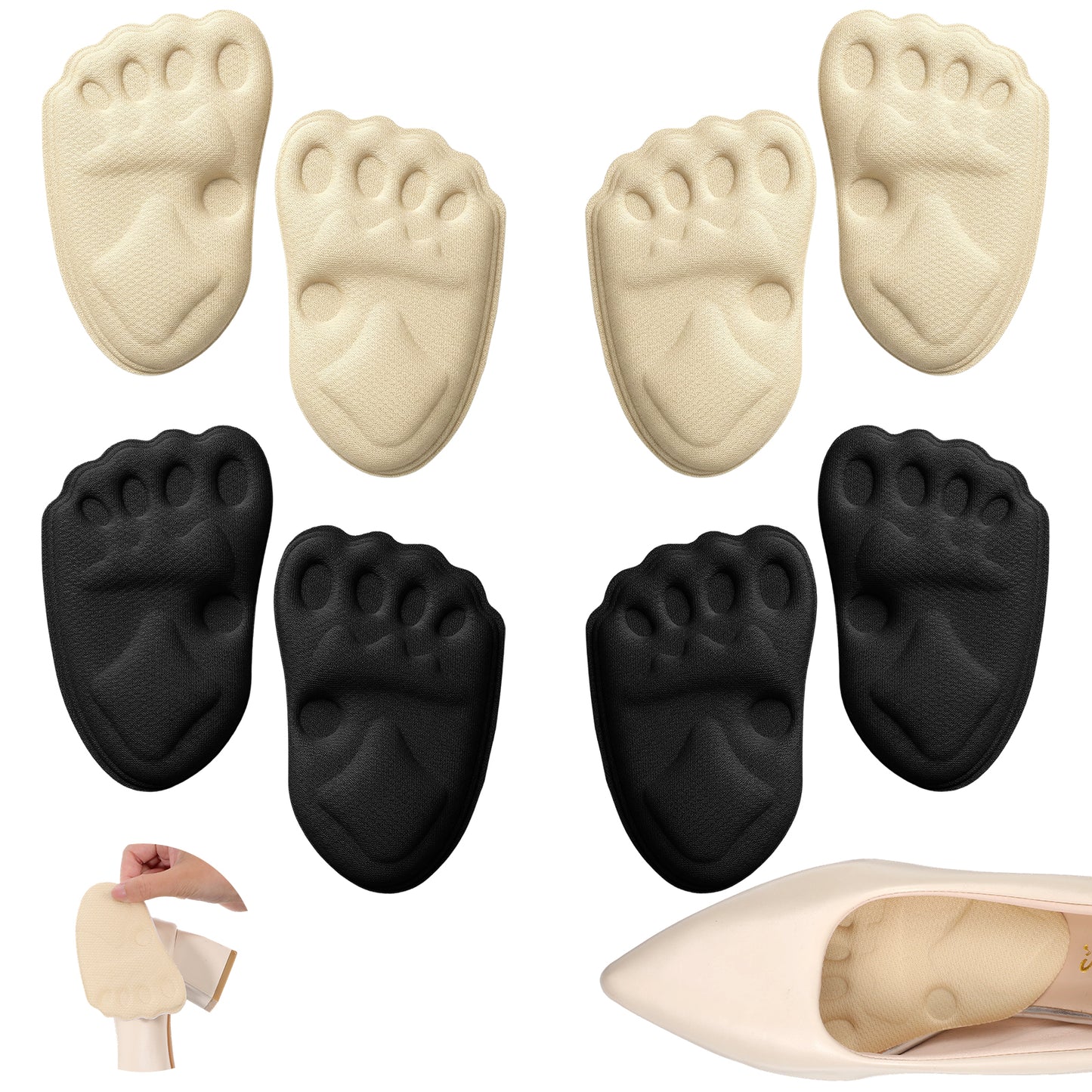 4 Pairs Metatarsal Pads Women, Ball of Foot Cushions for Women, Non Slip Heel Grips Liners, High Heel Shoe Pads Inserts, Shoe Gummies for Heels for Balls of Feet Pain Relief and Comfort One Size