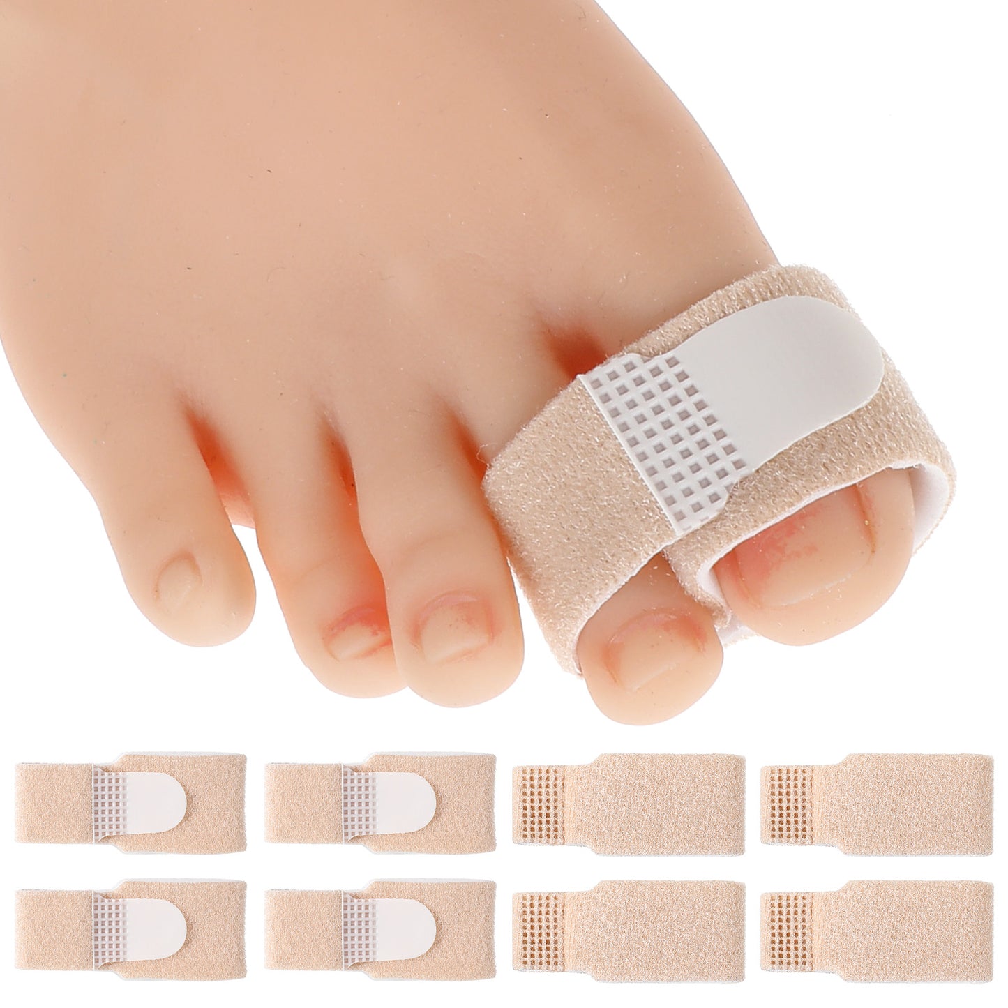 Wanmu 8 Pack Fabric Hammer Toe Corrector, Reusable Fabric Buddy Toe Wraps for Pain Hammer Toes Wraps, Foot Bandages Protectors for Overlapping Crooked Curled Bent and Broken Toes