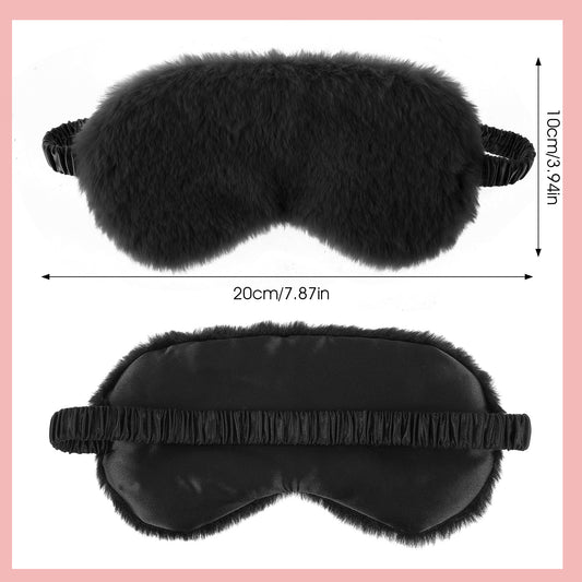 2 Pieces Plush Fluffy Eye Mask Comfortable Blindfold Eye Cover Soft Night Eyeshade Cover Cute Sleep Masks Adjustable Faux Fur Sleeping Mask for Women Men Travel Nap Gift