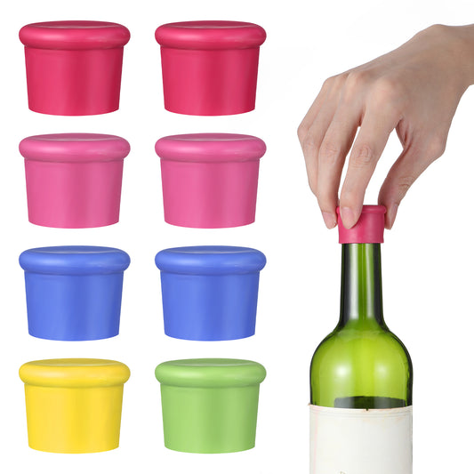 Sibba Wine Stoppers 8 Pcs Silicone Wine Bottles Covers Reusable Sealer Covers Beverage Corks Topper Bottle Caps Travel Pourers Bar Tools Kitchen Utensils Gadgets for Keep Fresh Leak-Proof
