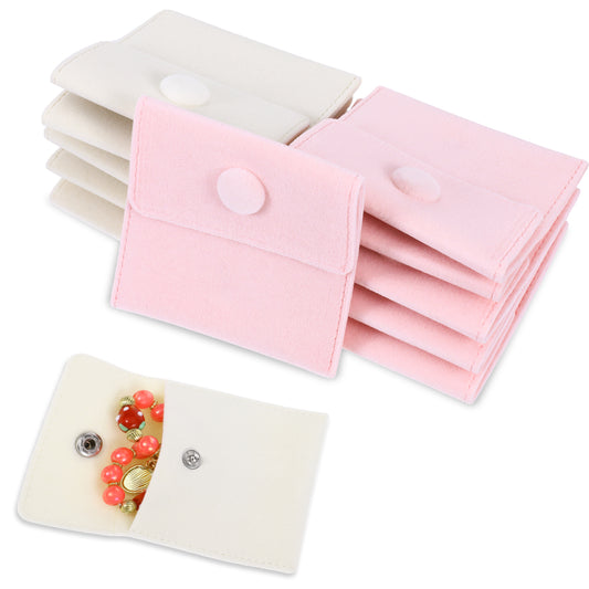 Dimeho 12pcs Microfiber Jewelry Pouch, 7x7cm Jewelry Packaging Bag Luxury Small Jewelry Gift Bags Package Snap Button with Divider Small Jewelry Pouch Envelope Style Packaging for Bracelet Necklace