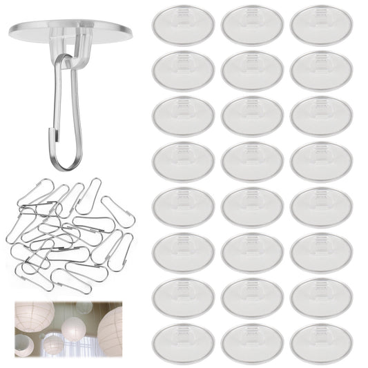 Dimeho Adhesive Ceiling Hooks, 100pcs Round Self-Adhesive Ceiling Hooks Without Drilling Removable Transparent Wall Hanger for Festival Wedding Birthday Party Christams Decorations