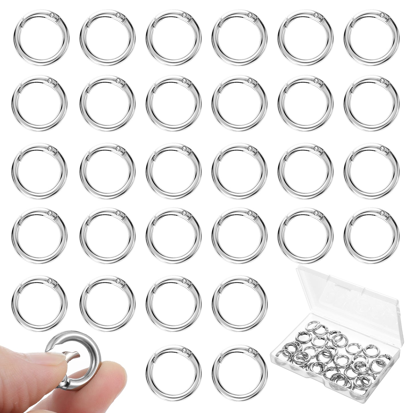 Wanmu 30 Pcs Metal Spring O Rings, Charm Clasp, Round Snap Keyring Buckle, Small Carabiner Clip, Keychain Ring for Bag Purse Handbag