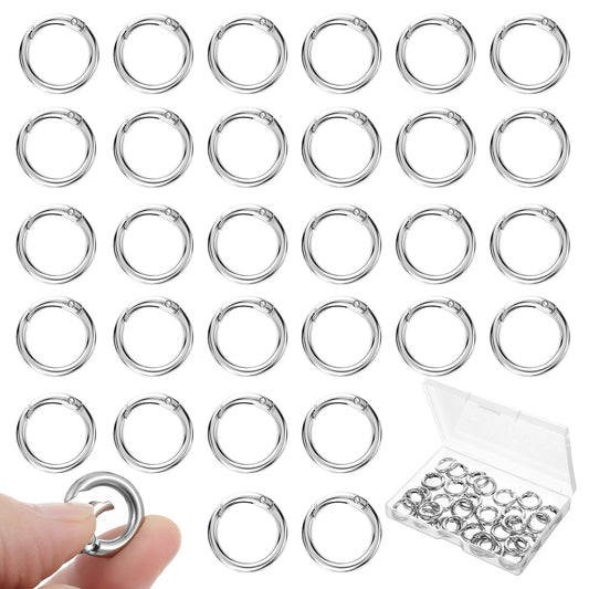 Wanmu 30 Pcs Metal Spring O Rings, Charm Clasp, Round Snap Keyring Buckle, Small Carabiner Clip, Keychain Ring for Bag Purse Handbag