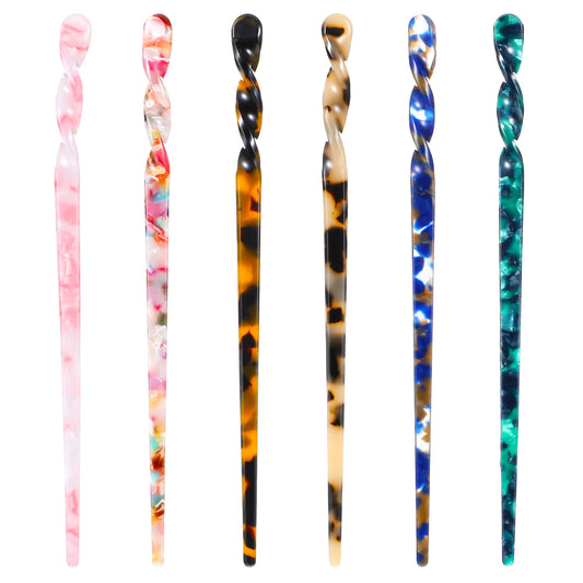 6pcs Acetate Hair Sticks Leopard Print Hair Pins Tortoise Shell Hairpin Vintage Hair Chopsticks Retro Hairpins Disk Hair Accessories Chinese Hair Sticks for Women Girls Hairstyle Accessories