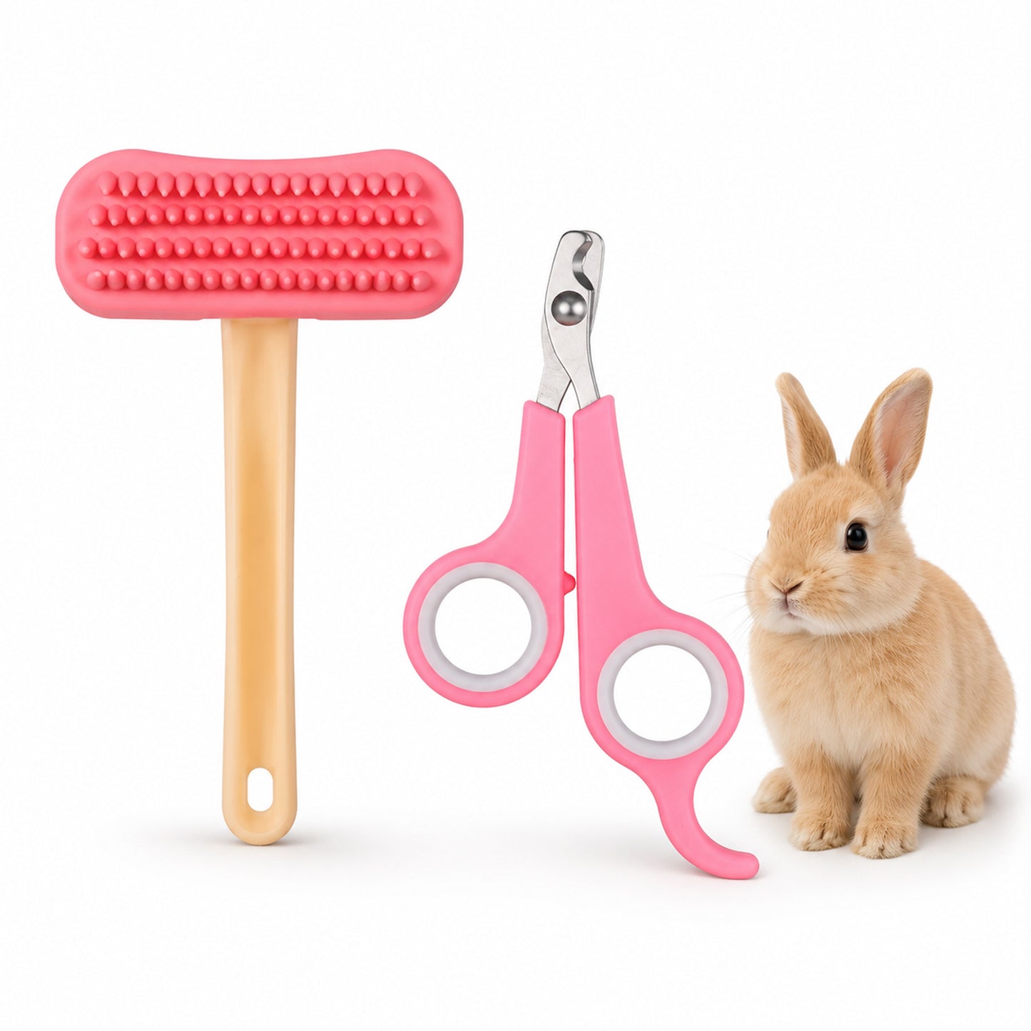 Gjinxi 2pcs Rabbit Grooming Kit Bunny Brush Comb with Nail Clipper Trimmers