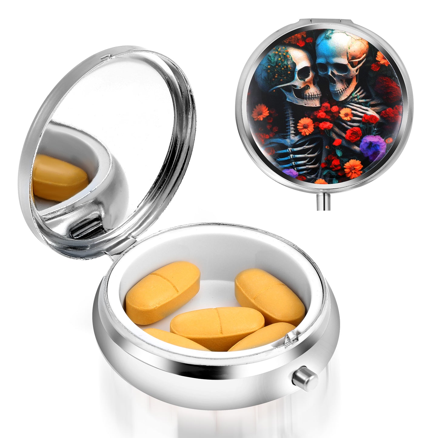 Sibba 3 Compartment Pill Case, Travel Portable and Multi-Functional Pill Box, Moisture Proof Pill Case for Purse & Pocket, Medicine Organizer Box for Vitamins, Fish Oil & Supplements (Skull)