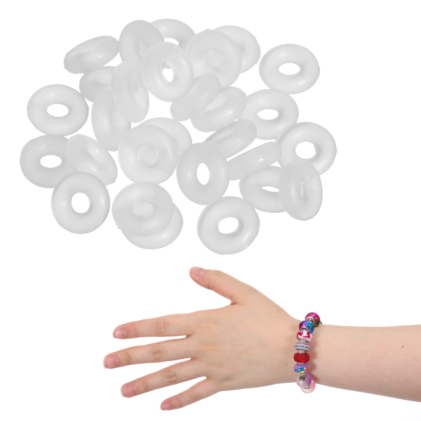 Qianyu 300 PCS Silicone Stopper Rings Silicone Stopper Spacer Locating Antiskid Locating Beads Transparent BeadHoops Clear O Rings Rubber Spacer Bead Hoops for DIY Bracele Necklace Jewelry