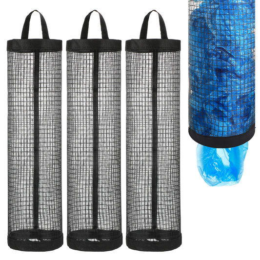 Dimeho 4 Pack Plastic Bag Holder, Grocery Bags Plastic Mesh Hanging Storage Bag Dispenser Trash Bags Holder for Plastic Bags Washable Grocery Shopping Bag Organizer for Home Kitchen, Black