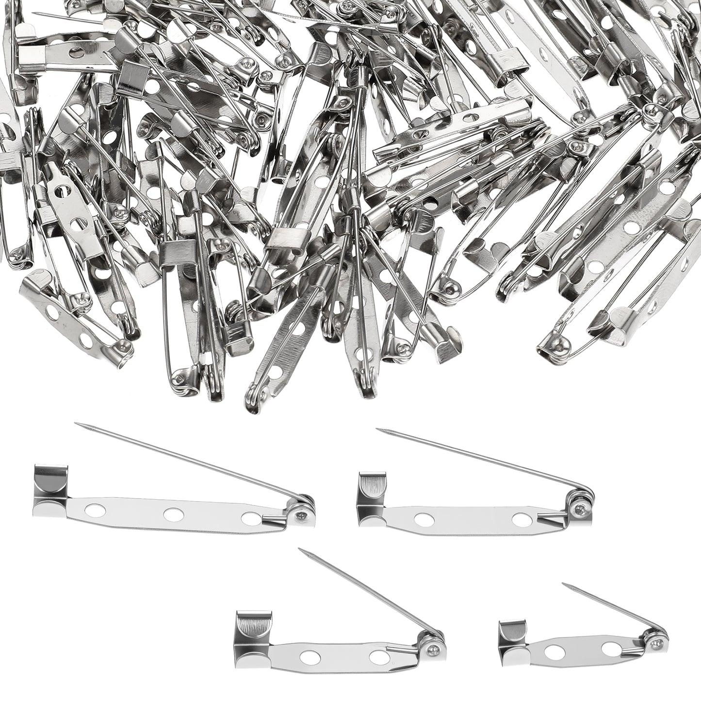 200 Pcs Brooch Pin Backs Silver Secure Back Clasp Backings Safety Pins Badge Pin Silver Brooch Clasp Metal Flat Back Locking Clasps for DIY Jewelry Making Badge Name Tag Tie Tacks Citation