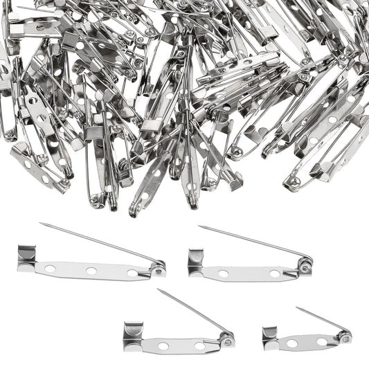 200 Pcs Brooch Pin Backs Silver Secure Back Clasp Backings Safety Pins Badge Pin Silver Brooch Clasp Metal Flat Back Locking Clasps for DIY Jewelry Making Badge Name Tag Tie Tacks Citation
