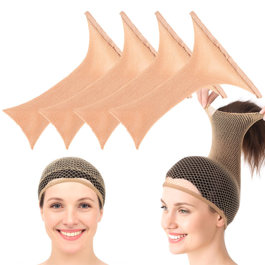 Sibba 8 Pcs Wig Cap Set, Elastic Large Mesh Hair Net for Wigs Women, Stretchable Non Slip Comfortable Nylon Hairnet for Long Thick Hair Halloween Cosplay, Beige
