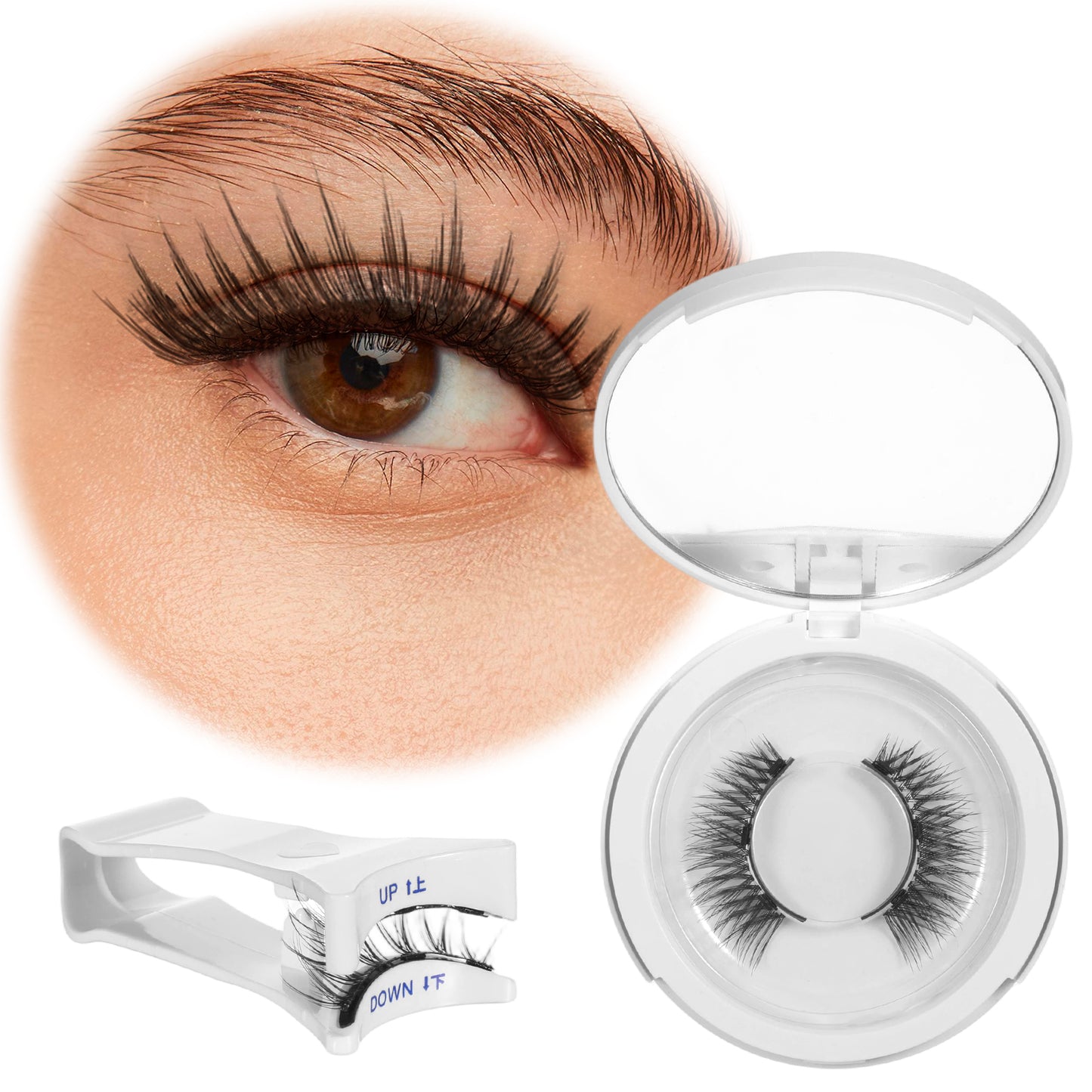 Hadnves 1 Pair Magnetic Eyelashes With Applicator, No Glue Needed False Eyelashes Cat Eye Natural Look Lash Clusters Kit Waterproof Long Lasting Reusable Extension Easy to Wear Remove