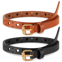 QFGasre Girls Belt for Kids, 2 Pcs Kids PU Leather Waist Belt Adjustable Metal Buckle Elastic Stretch Belts for Teen Little Toddler Girls Back to School