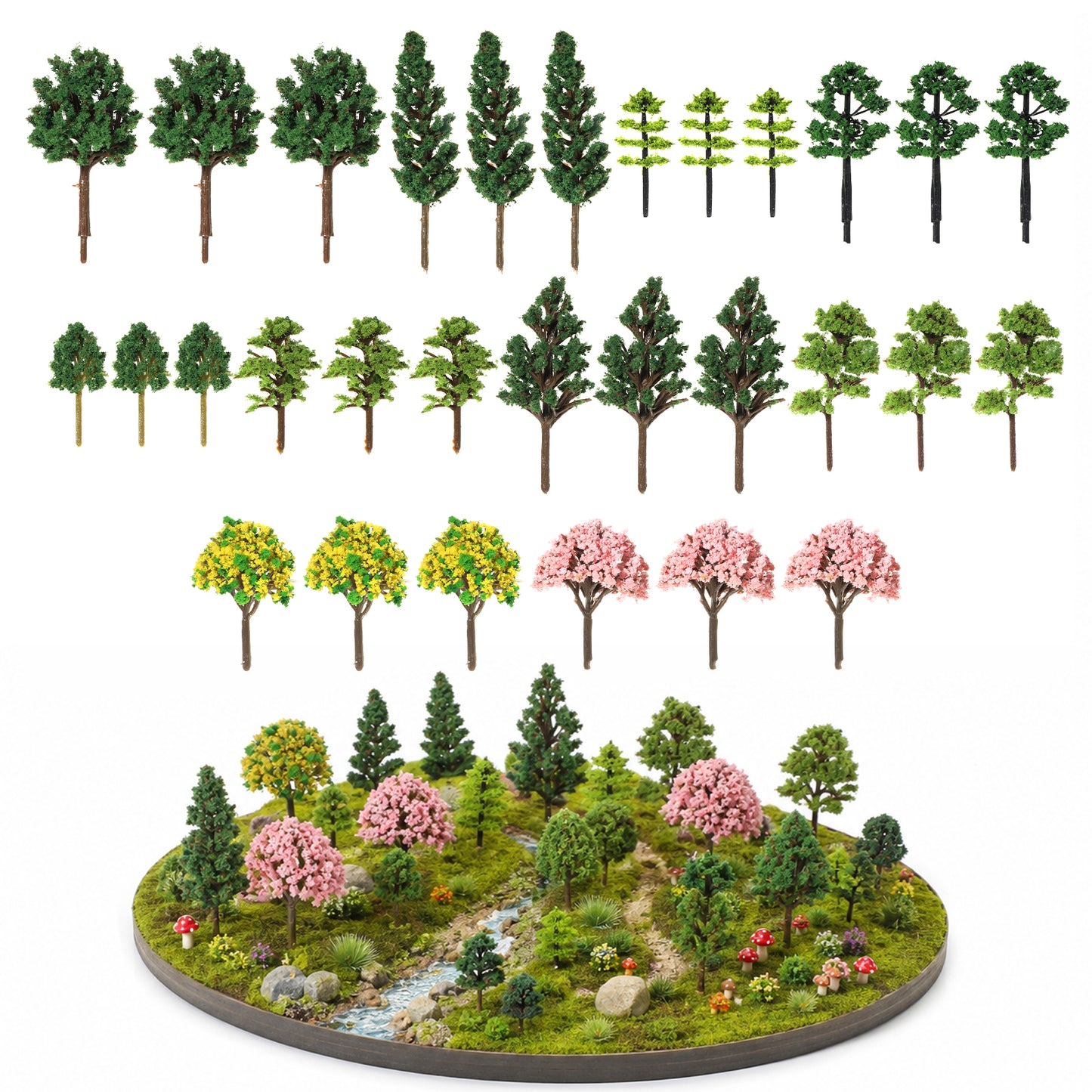 Heclia 30 Pcs Mini Model Trees Mixed Mini Trees Diorama Tree Miniature Flower Tree for Fairy Garden Supplies Train Railroad Scenery Landscape DIY Craft Projects Decorations