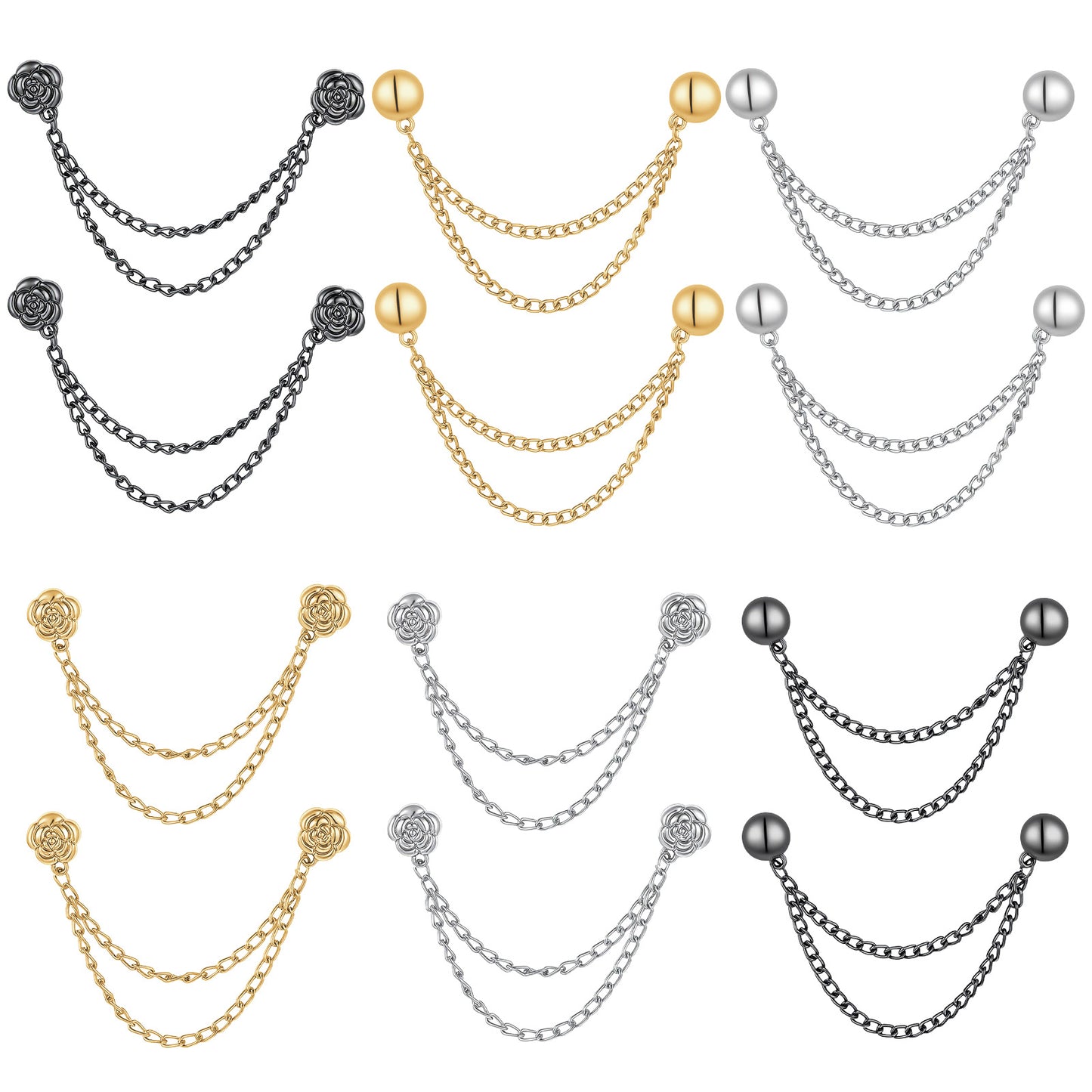 Sibba Multi-Function Magnetic Clothing Clips, 12 Pcs Hem Cinch Clip Button Pins Hijab Cuff Clips with Chain, 2 Style Clothing Clip for Shirt Sleeves Pants Hijabs Hats Scarfs