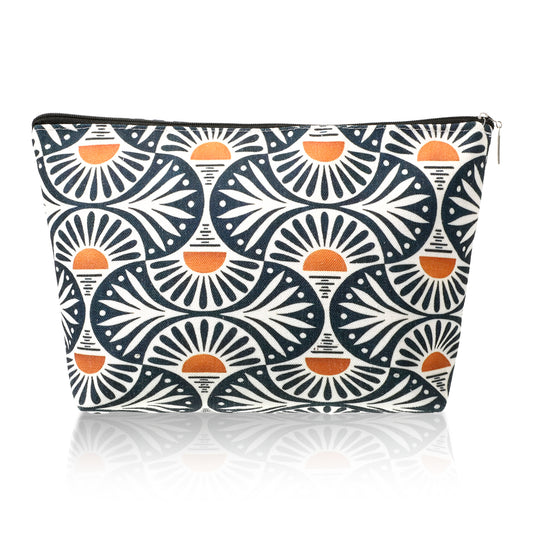 Boho Makeup Bag Gifts for Women, Vintage Abstract Floral Makeup Bag Sunset Leaf Aesthetic Make up Pouch Zipper Cosmetic Pouch Large Travel Canvas Organizer Tool