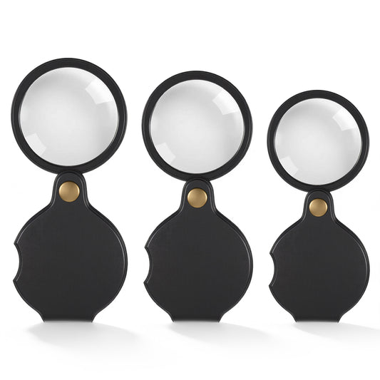 3 Pcs 10X Small Magnifying Glass Pocket Magnifier with Protective Sheath Mini Folding Magnifying Lenses Rotating Mini Portable Magnifier for Seniors Reading Inspection Coin Jewelry Newspaper Book