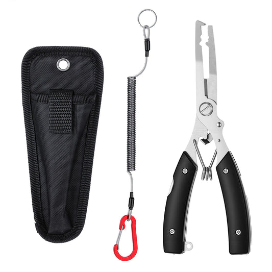Stainless Steel Fishing Pliers Needle Nose Pliers Fishing Hook Remover Line Cutter Plier with Lanyard Multi-Function Braid Cutter Lockable Handy Fish Tool with Storage Bag For Men Saltwater Freshwater