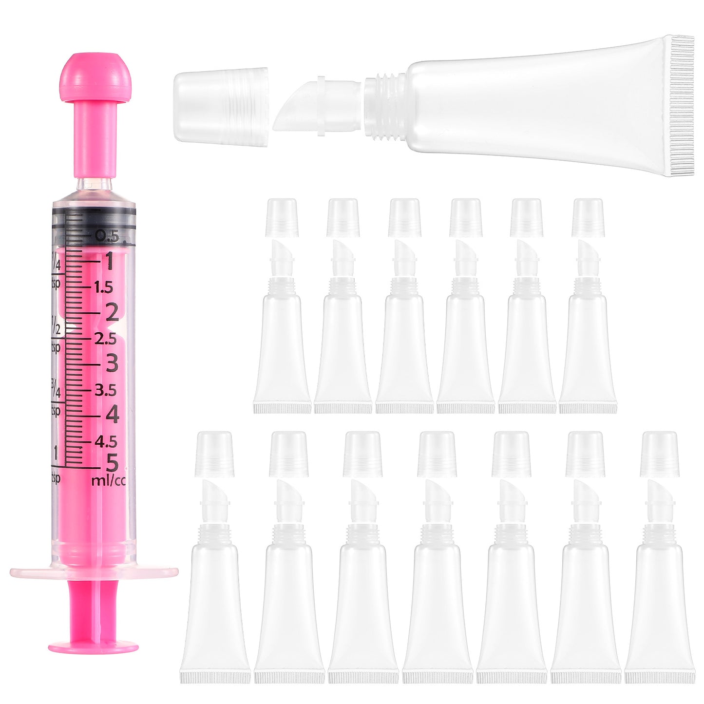15 Pcs Lip Gloss Tube Set 8ml Clear Lip Balm Tubes 10ml Soft Empty Cosmetic Containers with 5ml Pink Syringes Mini Refillable Squeeze Tubes Soft Empty Toothpaste Bottles for Makeup Travel Toiletries