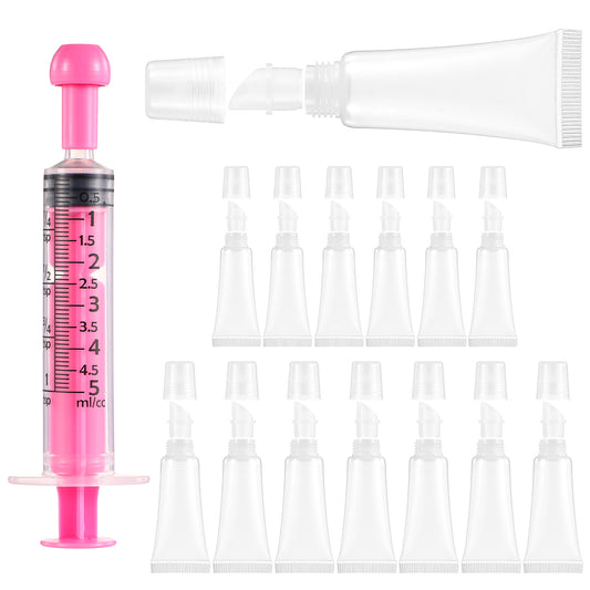 15 Pcs Lip Gloss Tube Set 8ml Clear Lip Balm Tubes 10ml Soft Empty Cosmetic Containers with 5ml Pink Syringes Mini Refillable Squeeze Tubes Soft Empty Toothpaste Bottles for Makeup Travel Toiletries