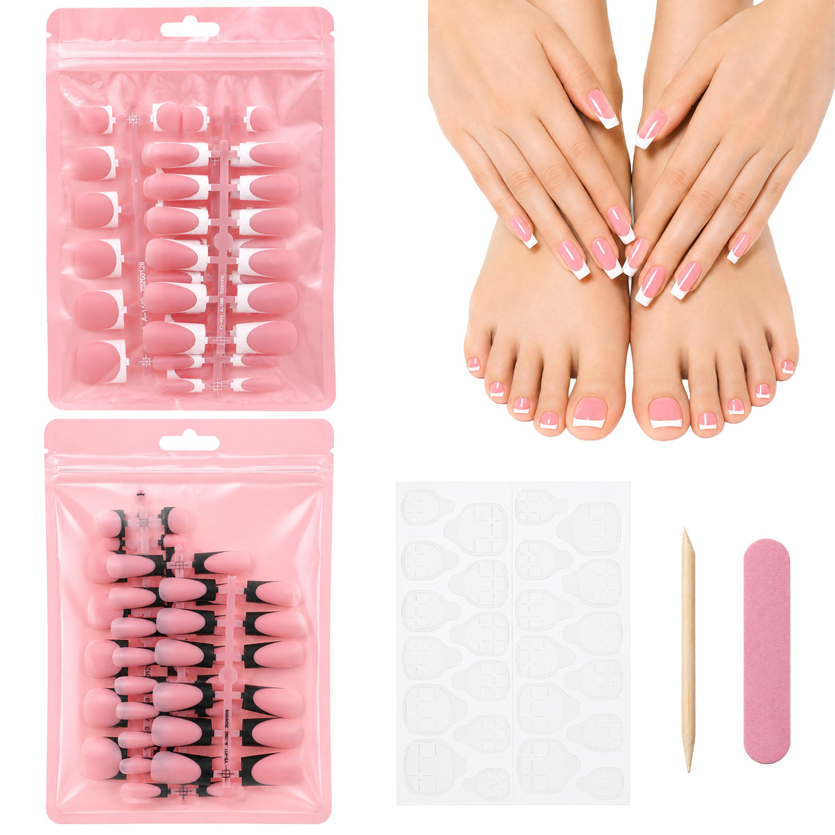 YUXIANLB 120 Pcs White French Tip, Toe Press on Nail, Square Fake Nail