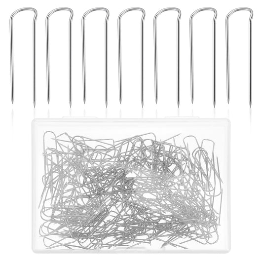 Wanmu 200Pcs U Shaped Fork Pins for Sewing, 23mm Stainless Steel Double Blocking Straight U-pins, Multipurpose Greening Floral Pin for Craft Making Fabric Quilting DIY Plant Holiday Home Decor