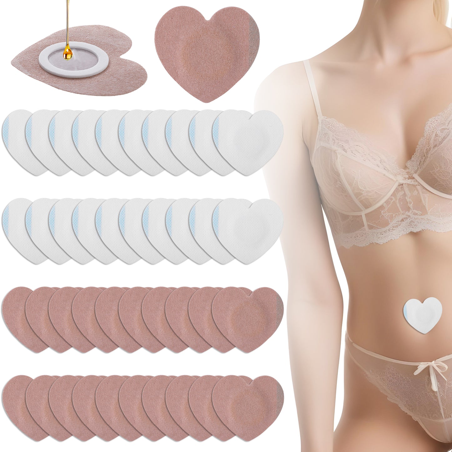40pcs Castor Oil Pack Wrap for Belly Button Self-Adhesive Navel Bandage Disposable Castor Oil Patch Cover Belly Button Pad Sticker Portable Anti-Leakage &Highly Absorbent&No Wash Kit(oils Not Include)