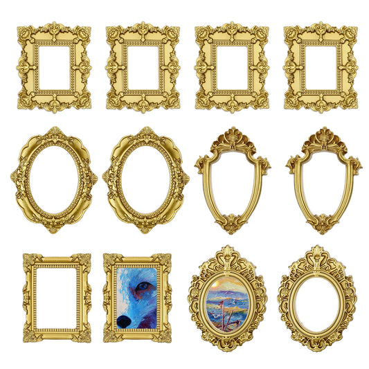 Sibba Vintage Resin Picture Frame 10 PCS Mini Gold Baroque Antique Photo Frames Tiny Gothic Frames Oval Rectangle Wall Hanging Display Table Frame for DIY Jewelry Display Wall Decor Home Ornaments