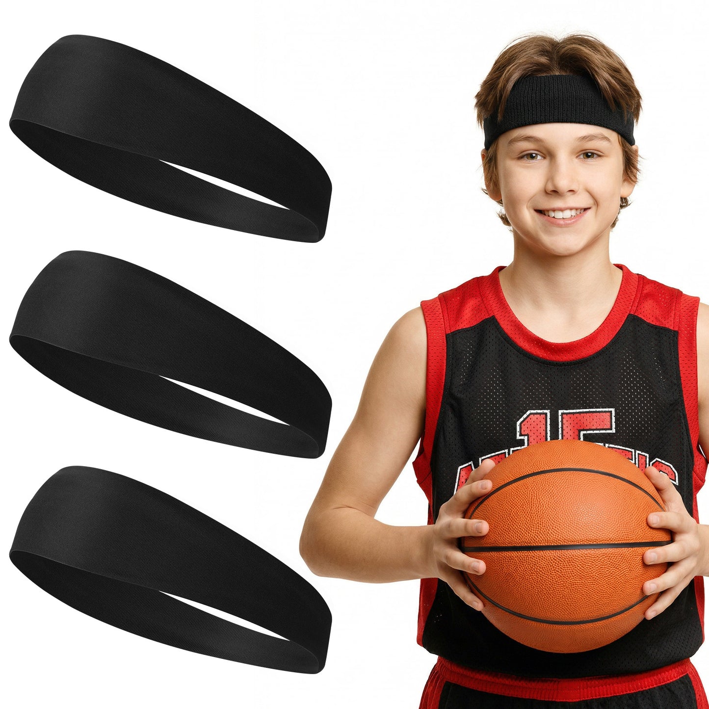 3 Pcs Athletic Sweatbands Soccer Headbands Sports Fan Sweat Bands Non-Slip Breathable Headwear for Kids Boys Girls Baseball Football Gym Running Exercise