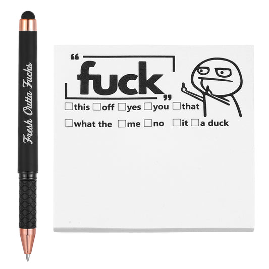 Wanmu Fresh Outta Fucks Pad and Pen, Funny Spoof Notes and Pens, Fuck Off Sticky Notes, Sarcastic Gifts, Funny Gifts for Friends