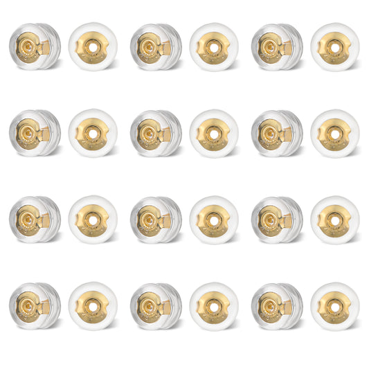 12 Pcs Soft Silicone Earring Backs Gold Stud Locking Secure Ear Jewelry Back Replacements with Silver Gold Belt for Droopy Ears Heavy Earring Women Men
