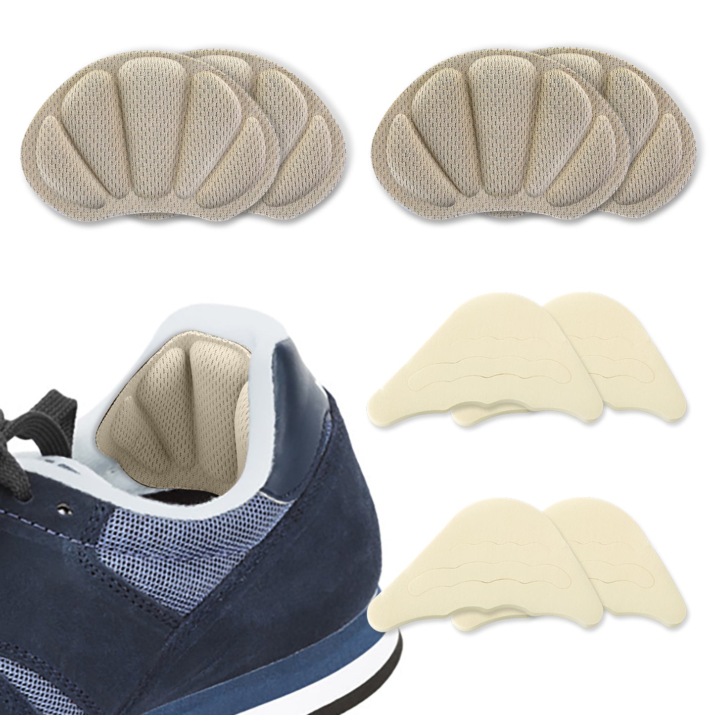 Sibba 4 Pairs Shoe Fillers for Big Shoes Includes 2 Pairs Adjustable Toe Filler Inserts and 2 Pairs Heel Grips Liner Insert Preventing Too Big Shoe Relieve Pain Foot Care Protector