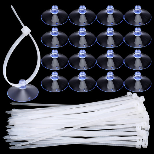 50 Pcs Aquarium Suction Cups with 50pcs Zip Ties Fish Tank Decoration Tools for Plants Planter Binding Moss Shrimp Nest Utility Rubber Sucker Pad Without Hooks for Home Kitchen Hanging Organization