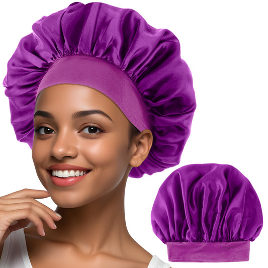COMNICO Bonnet for Sleeping, Silk Satin Sleep Cap (UK, Numeric, 3, Dark Purple, not Applicable, not Applicable)