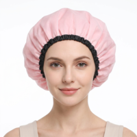 Gjinxi Extra Large Shower Cap for Women, Double Layer Waterproof Satin Lining Bonnet Reusable Washable Bath Soft Elastic Hair Cap for Long Thick Curly Natural Hair Locs Twist Braids Shower Spa Travel