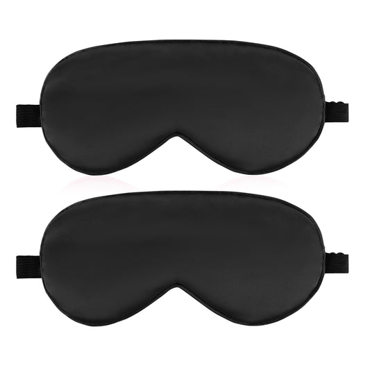 2 Pack Sleep Mask Silk Eye Mask for Sleeping, Mulberry Silk Eye Sleep Mask Shade Cover with Adjustable Strap, Satin Blindfold Blackout for Women Men, Reducing Puffy Eye Traveling Glfts (Black)