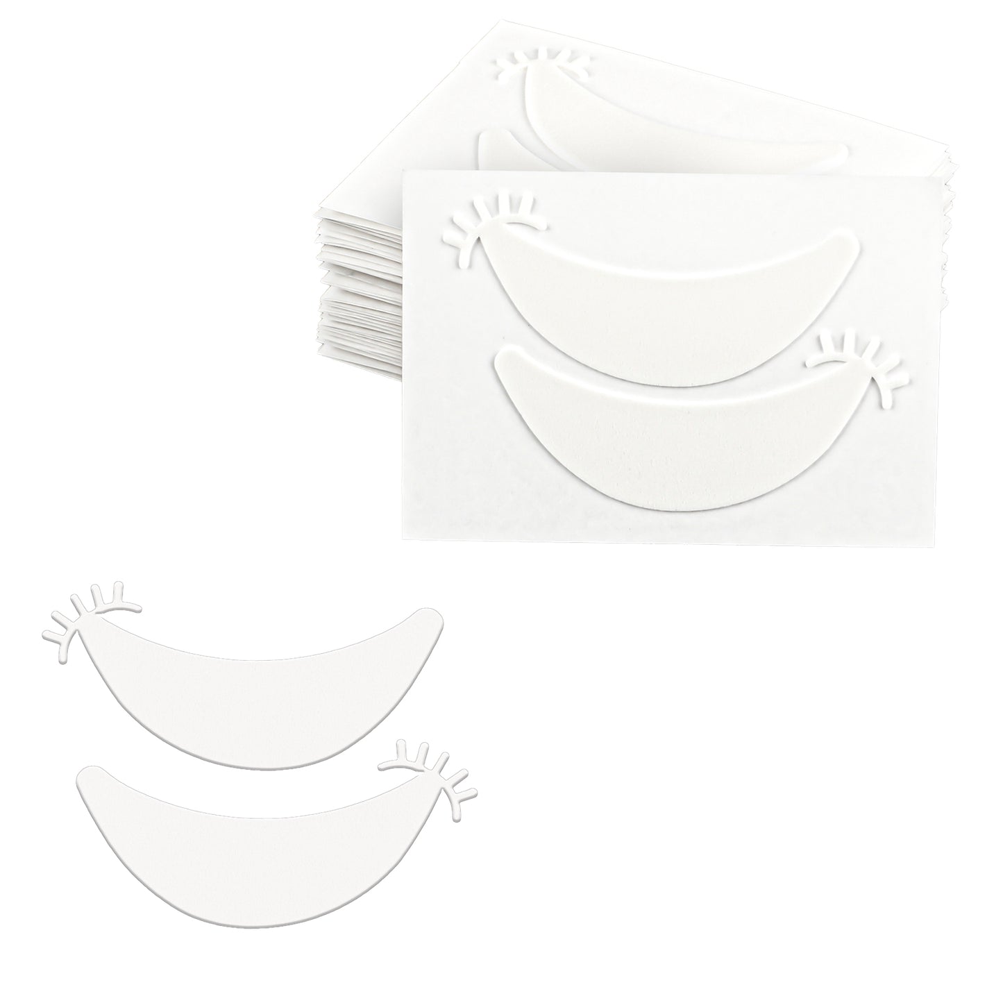 COMNICO 100 Pcs Eyelash Extension Foam Eye Pads Disposable Lint Free Stick Well Hypoallergenic Under Eye Lash Extension Pads Beauty Tool Kit Lash Tech Supplies Must Haves(Banana style with eyelashes)