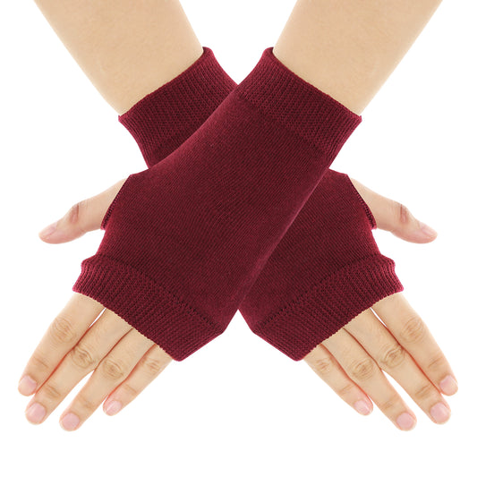 Sibba Fingerless Gloves For Women Winter Cold Weather Knit Mittens Typing Office without Fingertips Half Heated Finger Wrist Cuff Warmers Elastic Costume Work Writing with Finger Hole (Wine red)