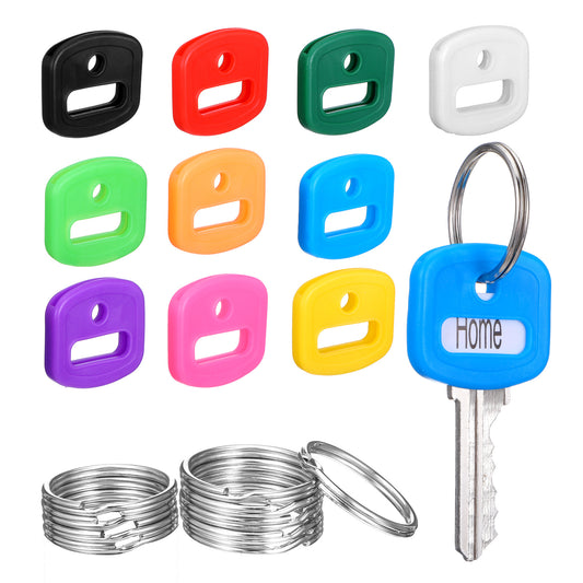 Sibba 10 Pcs Key Covers Caps 2.8 x 2.5 cm Silicone Key Tags with Labels Colourful Soft Stretchy Cover for Easy Identification Protective Keys Head Covers for Standard House Keys Home Office Car Tags