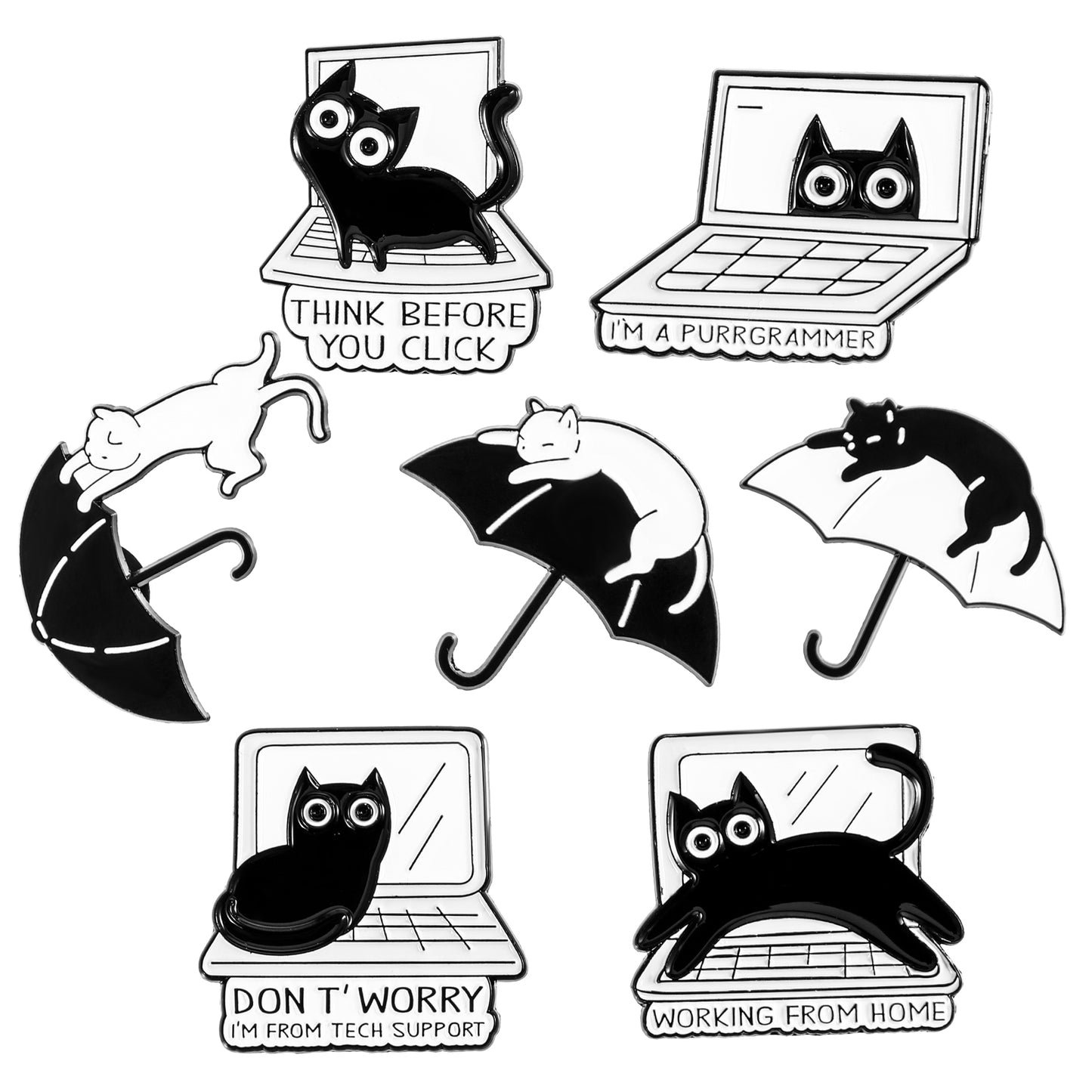 Cat Enamel Brooch Funny Cartoon Animal Pin Cute Alloy Lapel Pins Halloween Cat Decoration Badge Clip for Clothes Valentine's Day Gift (Kitten, computer and umbrella, 7)